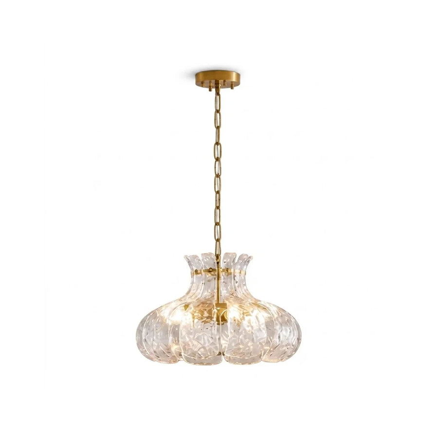 Water Ripple Fluted Chandelier in glass for Dining Room by AUVIELIGHT, Dia 40cm x H 25cm / Dia 15.7" x H 9.8" / Clear & gold
