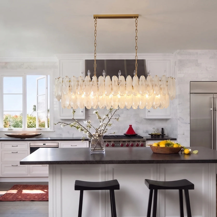 Sculptural Petal Oval Chandelier in frosted glass for Dining Room by AUVIELIGHT