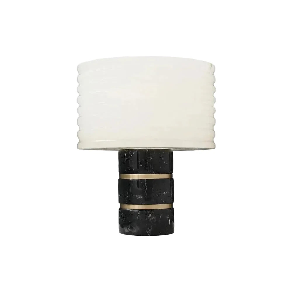 Sculptural Grooved Table Lamp in alabaster for Living Room by AUVIELIGHT, Dia 25cm x H 36cm / ∅ 10″ x H 14.2″ / Black+White / AU plug and 11