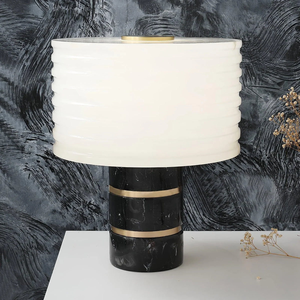 Sculptural Grooved Table Lamp in alabaster for Living Room by AUVIELIGHT