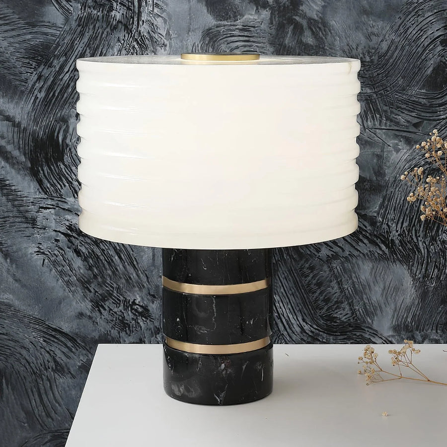 Sculptural Grooved Table Lamp in alabaster for Living Room by AUVIELIGHT