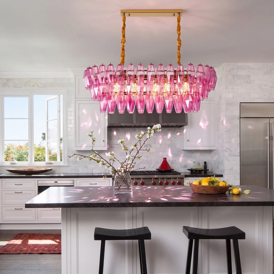 Sculptural Oval Chandelier in lavender murano glass for Dining Room by AUVIELIGHT