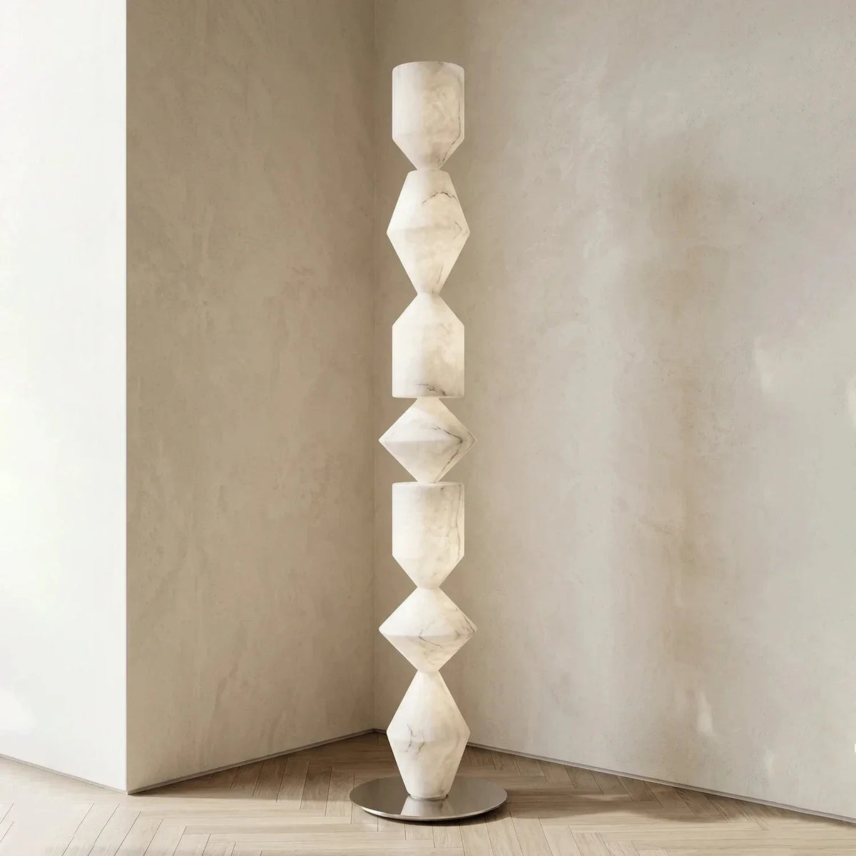 Sculptural Layered Floor Lamp in alabaster for Living Room by AUVIELIGHT