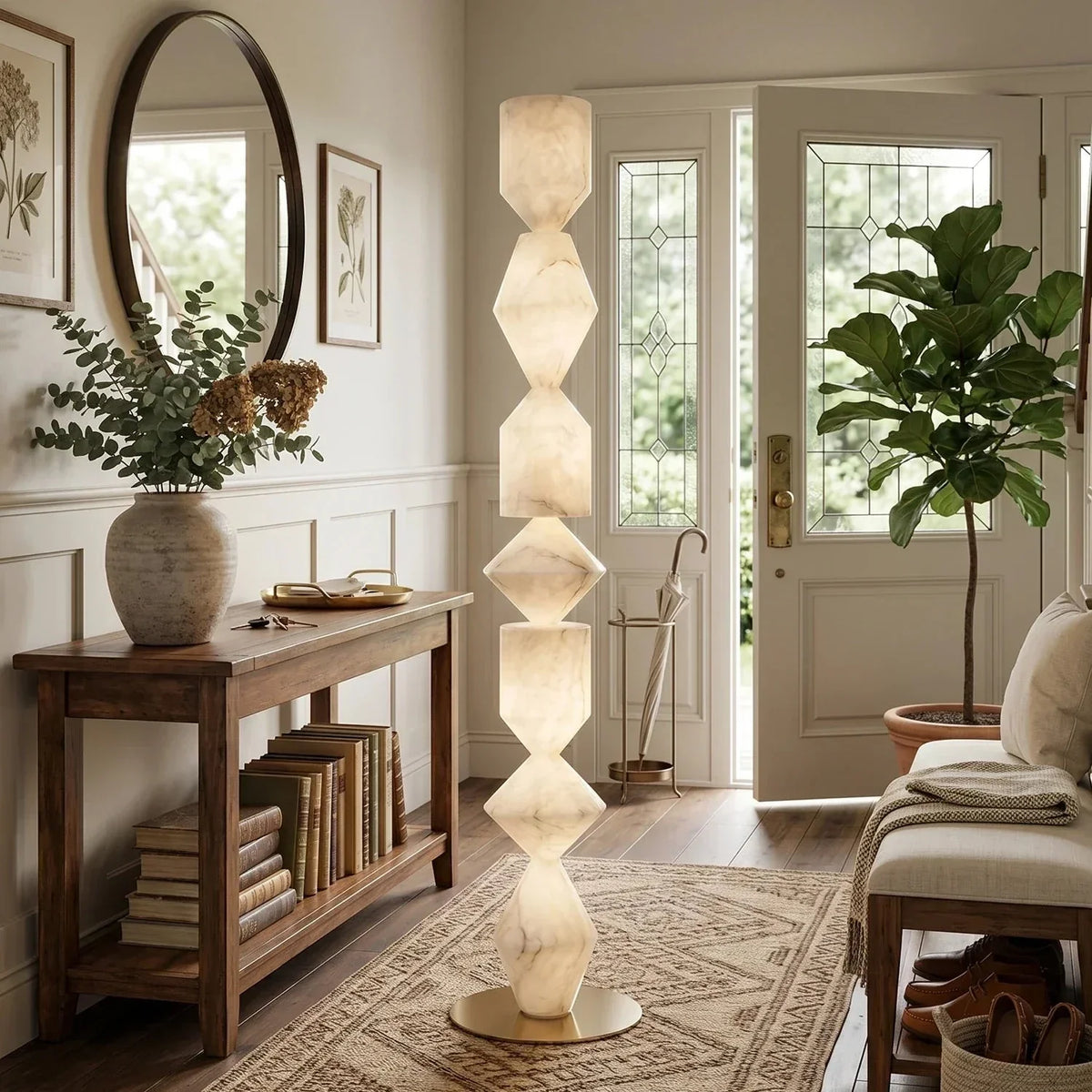 Sculptural Layered Floor Lamp in alabaster for Living Room by AUVIELIGHT