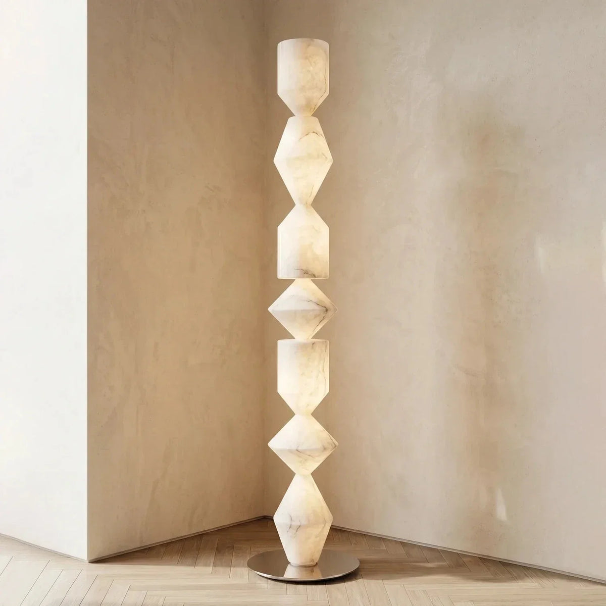 Sculptural Layered Floor Lamp in alabaster for Living Room by AUVIELIGHT