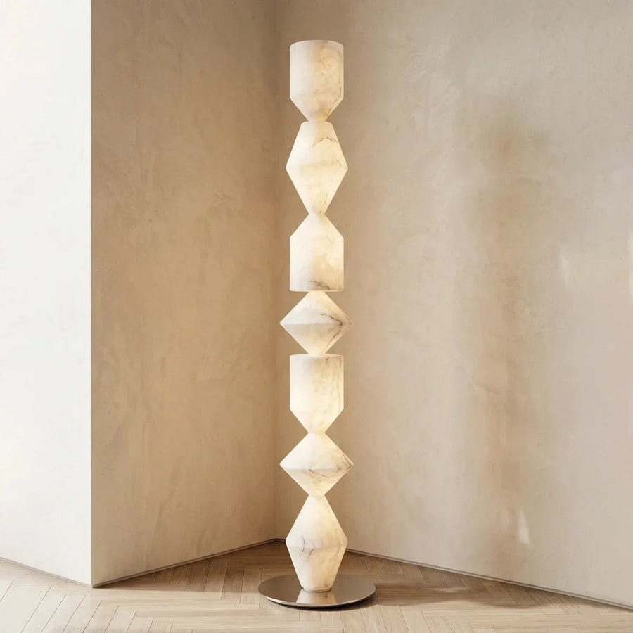 Sculptural Layered Floor Lamp in alabaster for Living Room by AUVIELIGHT