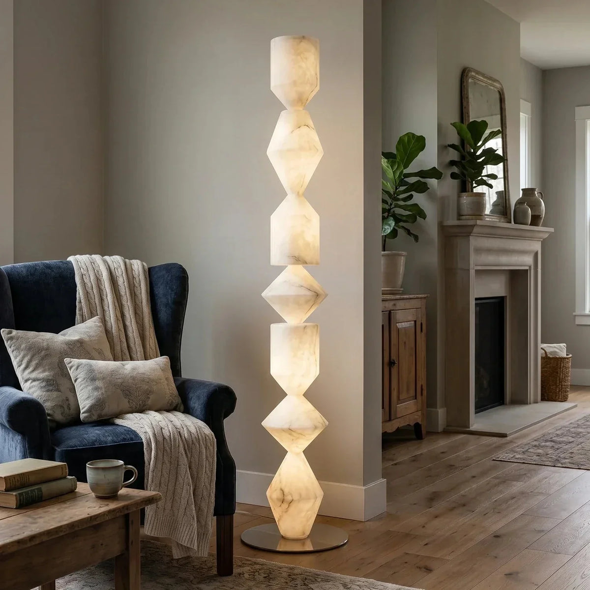 Sculptural Layered Floor Lamp in alabaster for Living Room by AUVIELIGHT