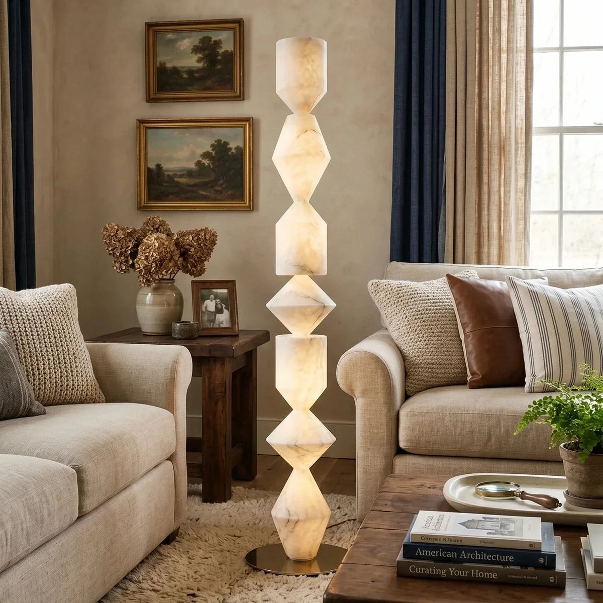 Sculptural Layered Floor Lamp in alabaster for Living Room by AUVIELIGHT