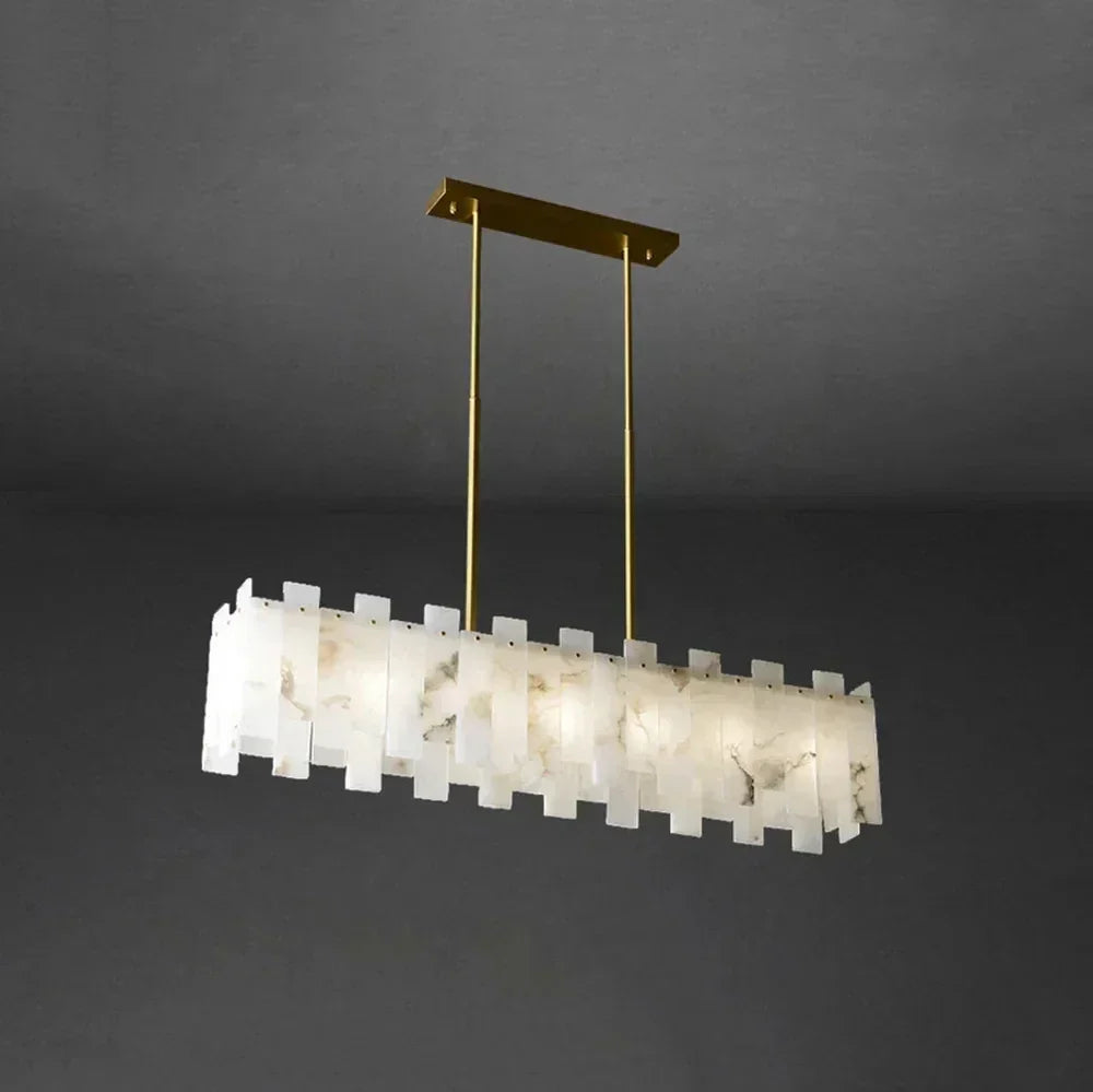 Sculptural Linear Pendant Light in alabaster for Kitchen Island by AUVIELIGHT, L 150cm x W 30cm x H 63cm / L 59″ x W 7.1″ x H 40.9″ / Gold &