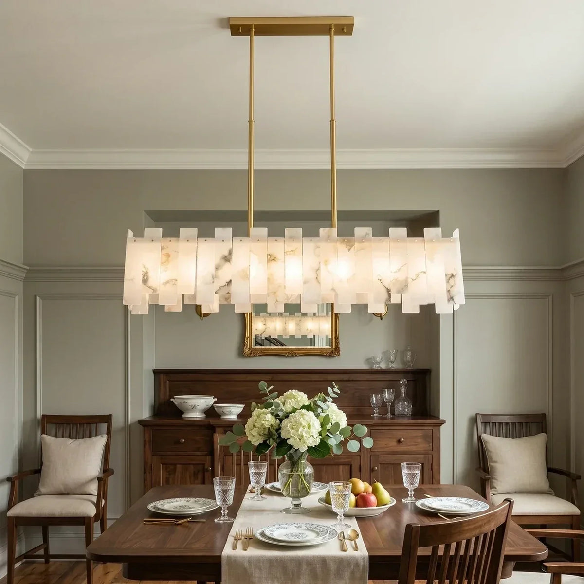 Sculptural Linear Pendant Light in alabaster for Kitchen Island by AUVIELIGHT