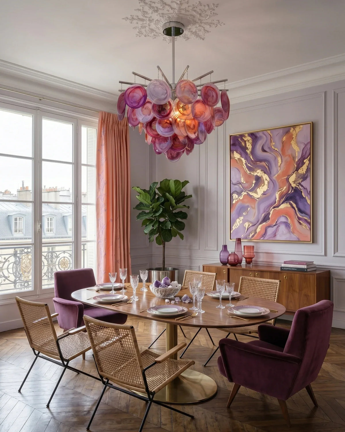 Sculptural Swirl Disc Chandelier in ocean blue glass for Dining Room by AUVIELIGHT
