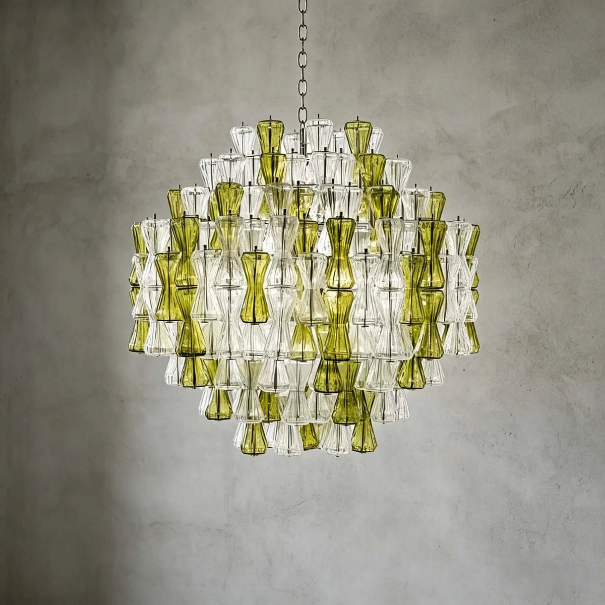 Sculptural Chandelier in clear murano glass for Dining Room by AUVIELIGHT, Dia 19.7" x H 23.6" / Clear & Green and 2 other sizes