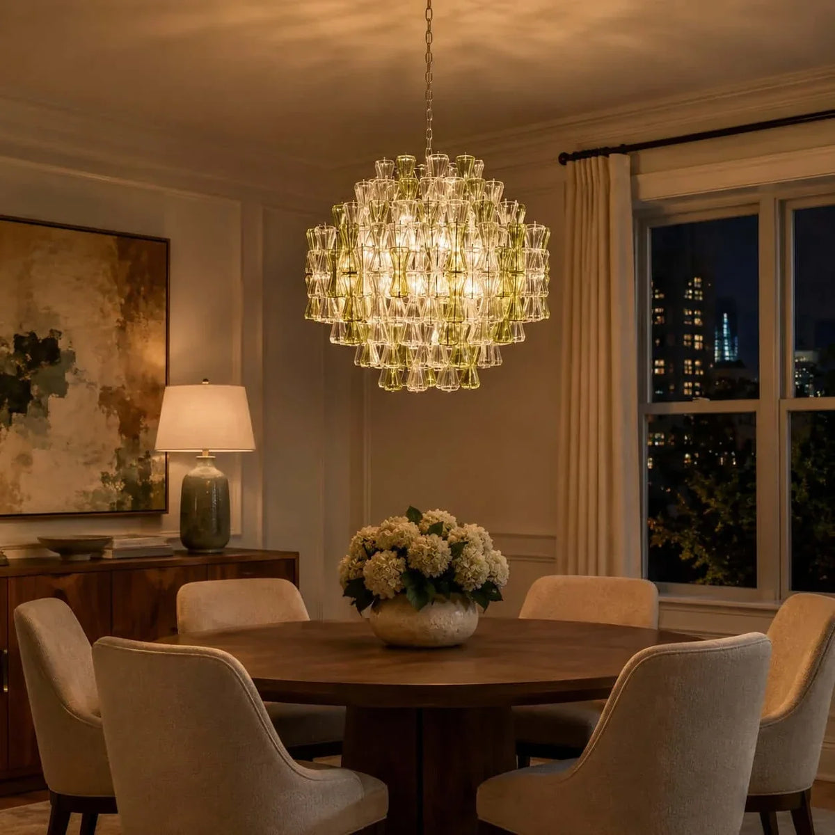 Sculptural Chandelier in clear murano glass for Dining Room by AUVIELIGHT