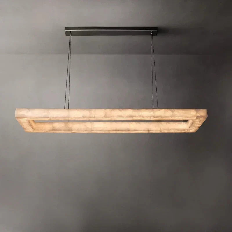 Open Rectangular Pendant Light in alabaster for Kitchen Island by AUVIELIGHT, L 120cm x W 35cm x H 8cm / L 47.2″ x W 13.8″ x H 3.2″ / Black /