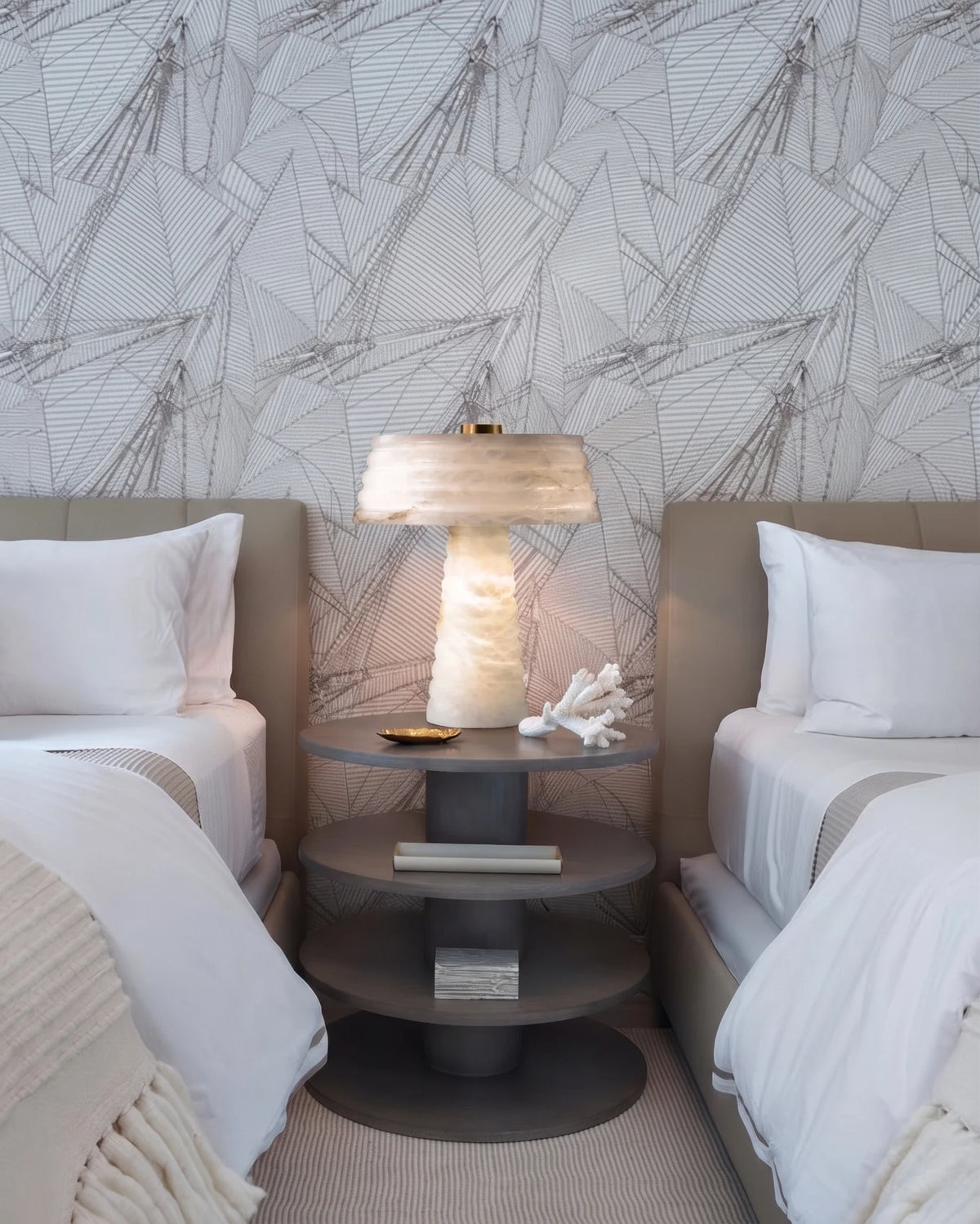 Sculptural Ribbed Light in alabaster for Living Room by AUVIELIGHT