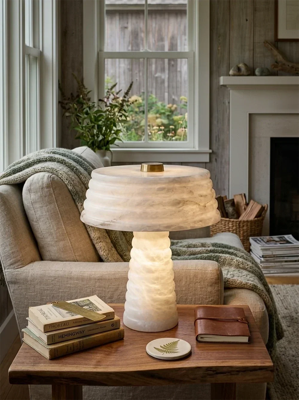 Sculptural Ribbed Light in alabaster for Living Room by AUVIELIGHT