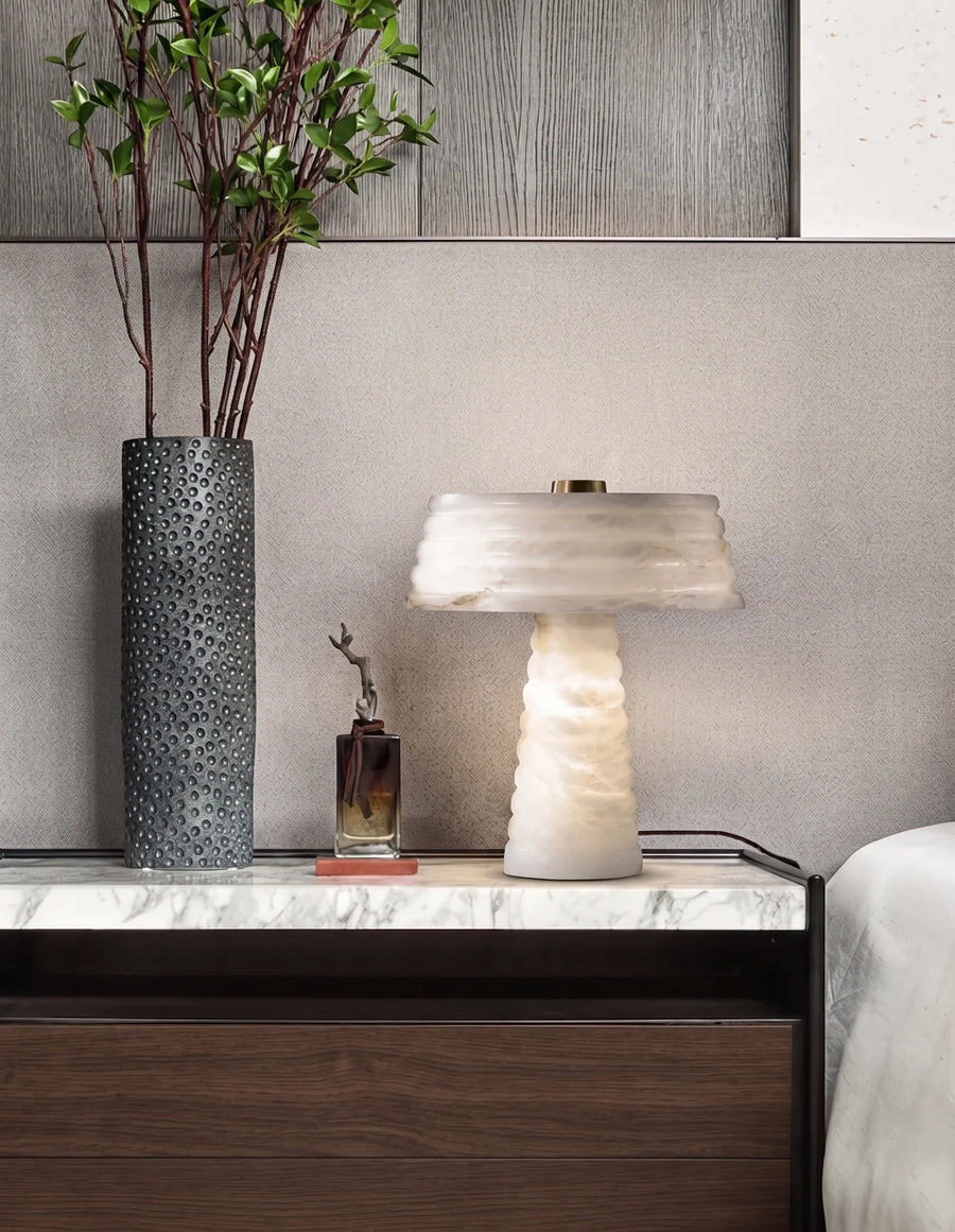 Sculptural Ribbed Light in alabaster for Living Room by AUVIELIGHT