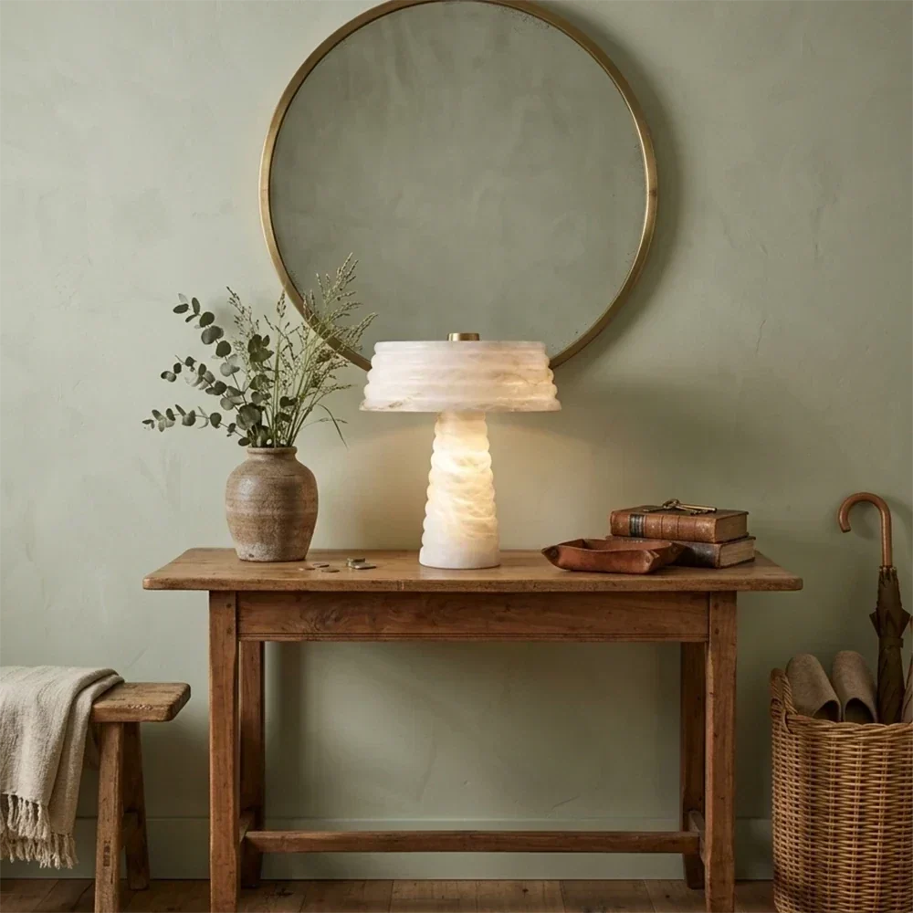 Sculptural Ribbed Light in alabaster for Living Room by AUVIELIGHT