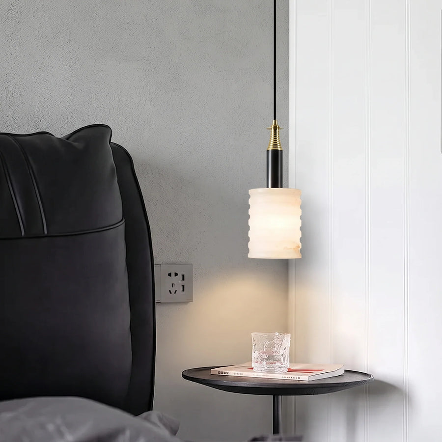 Ribbed Pendant Light in alabaster for Kitchen Island by AUVIELIGHT