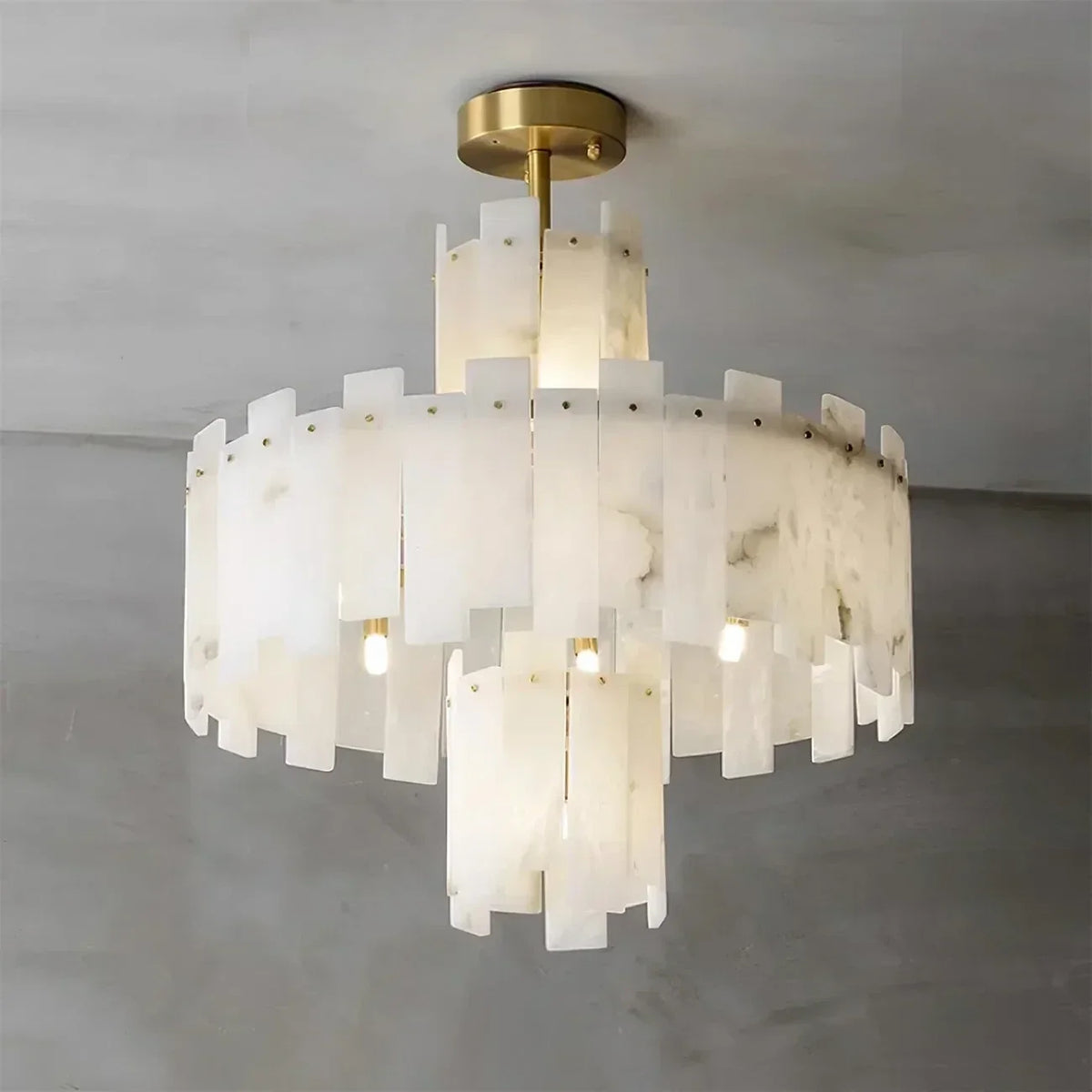 Sculptural Tiered Semi-Flush Mount in alabaster for Low Ceilings by AUVIELIGHT