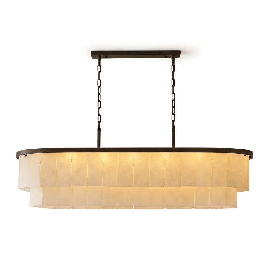 Tiered Chandelier in alabaster for Dining Room by AUVIELIGHT, L 100cm x W 35cm x H 22cm / ∅ 39.6″ x W 13.8″ x H 8.7″ / White and 1 other sizes