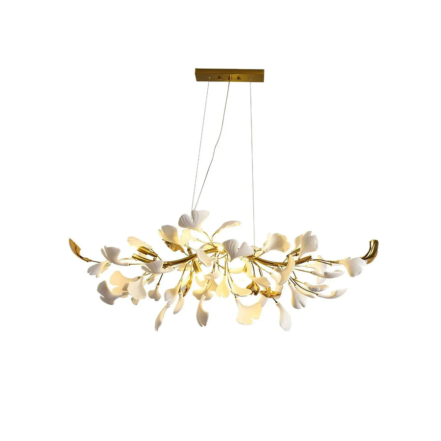 Sculptural Ginkgo Branch Chandelier in white gold for Dining Room by AUVIELIGHT, L 39.4" x H 15.7" / L 100cm x H 40cm / Golden Lamp Body + White