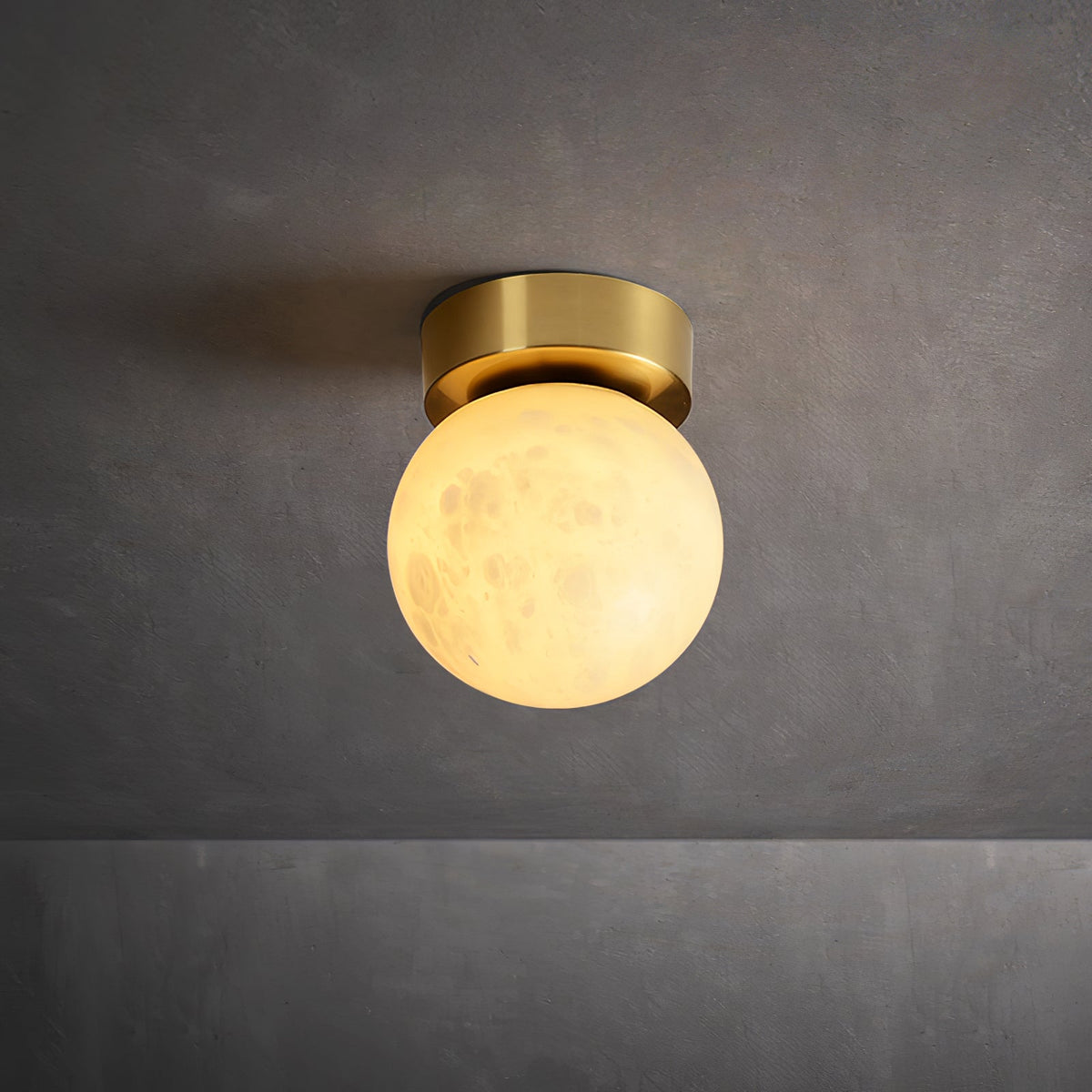 Selene Globe Flush Mount in alabaster for Low Ceilings by AUVIELIGHT, ModelB ∅ 5.9"xH7.1” / Brass & White
