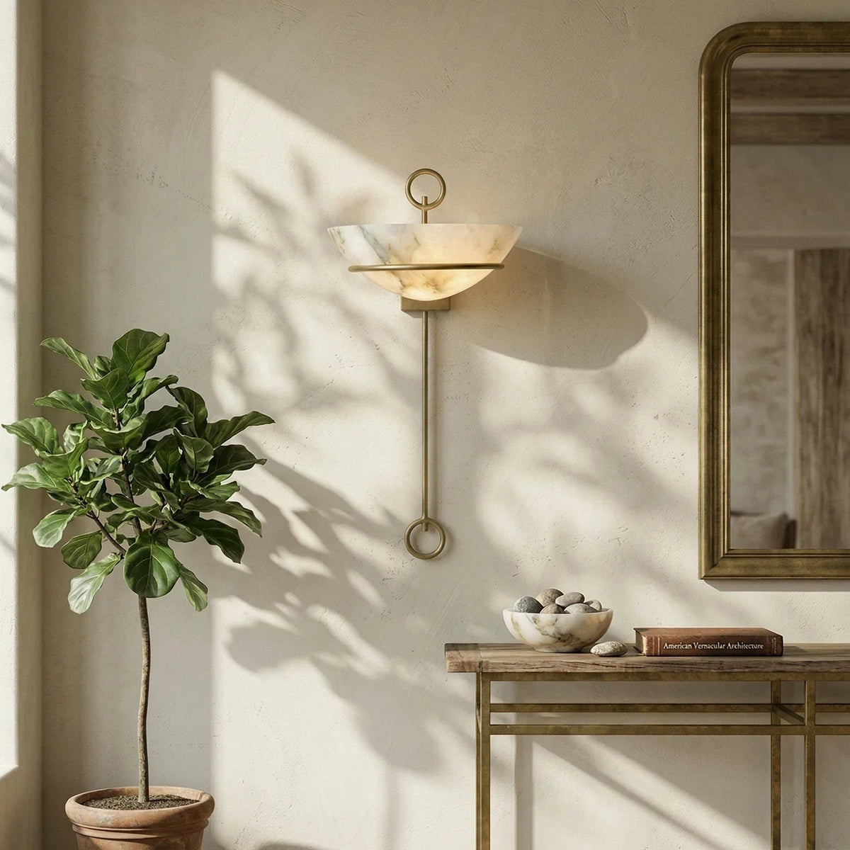 Semicircular Tether Bowl Wall Light in alabaster for Hallway by AUVIELIGHT