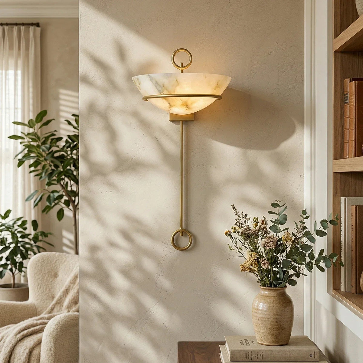 Semicircular Tether Bowl Wall Light in alabaster for Hallway by AUVIELIGHT