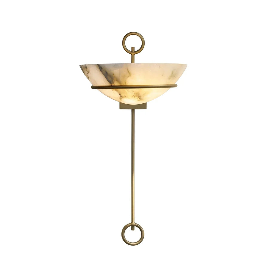 Semicircular Tether Bowl Wall Light in alabaster for Hallway by AUVIELIGHT, Dia 26cm x H 55cm / ∅ 10.2″ x H 21.7″ / Gold & White