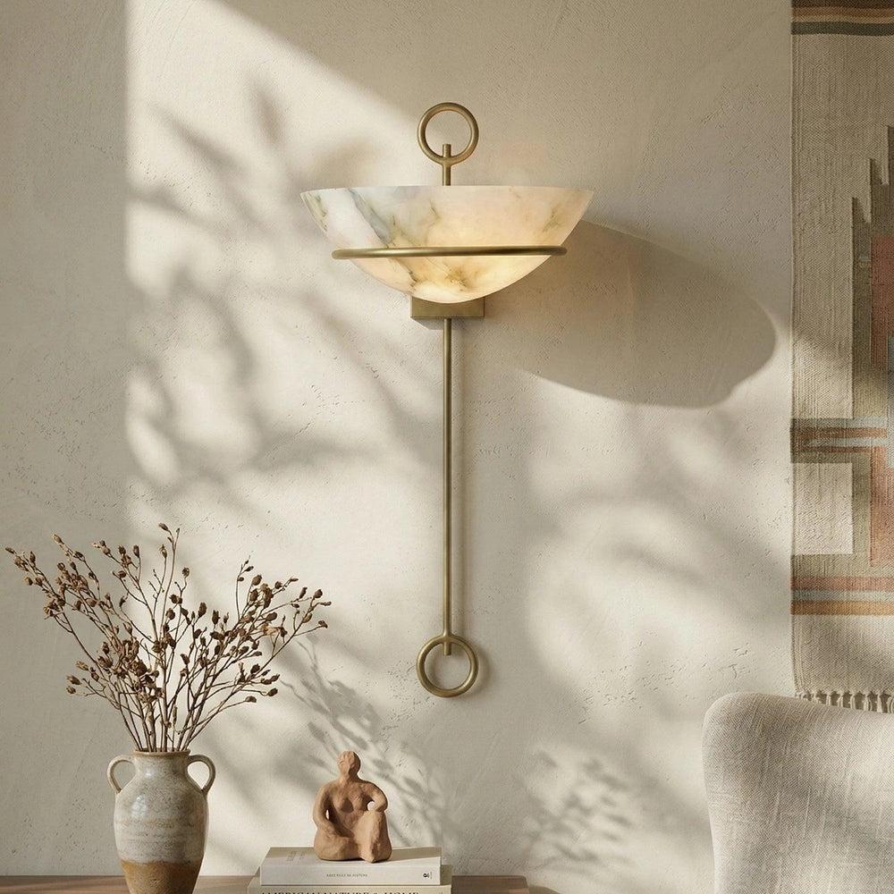 Semicircular Tether Bowl Wall Light in alabaster for Hallway by AUVIELIGHT