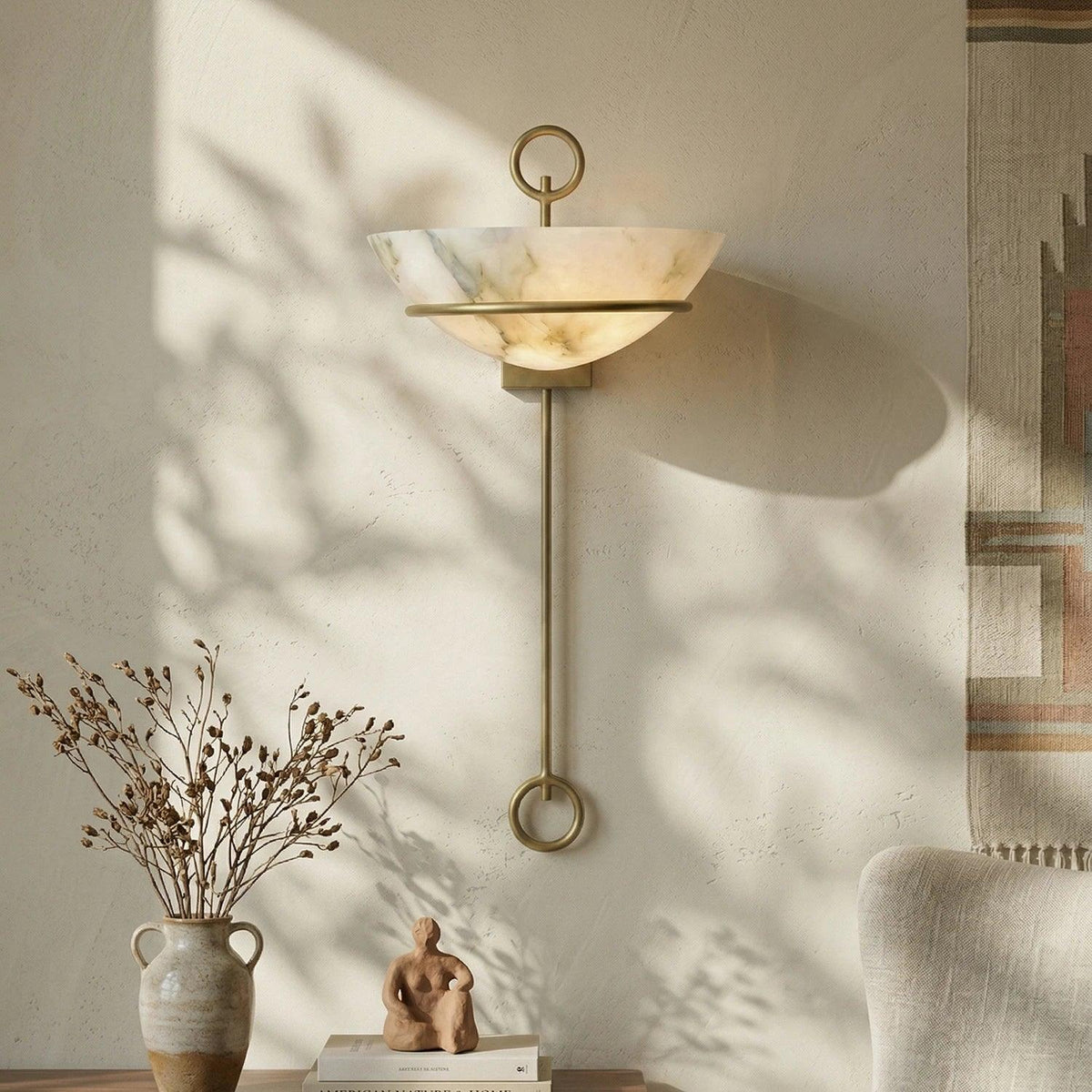 Semicircular Tether Bowl Wall Light in alabaster for Hallway by AUVIELIGHT