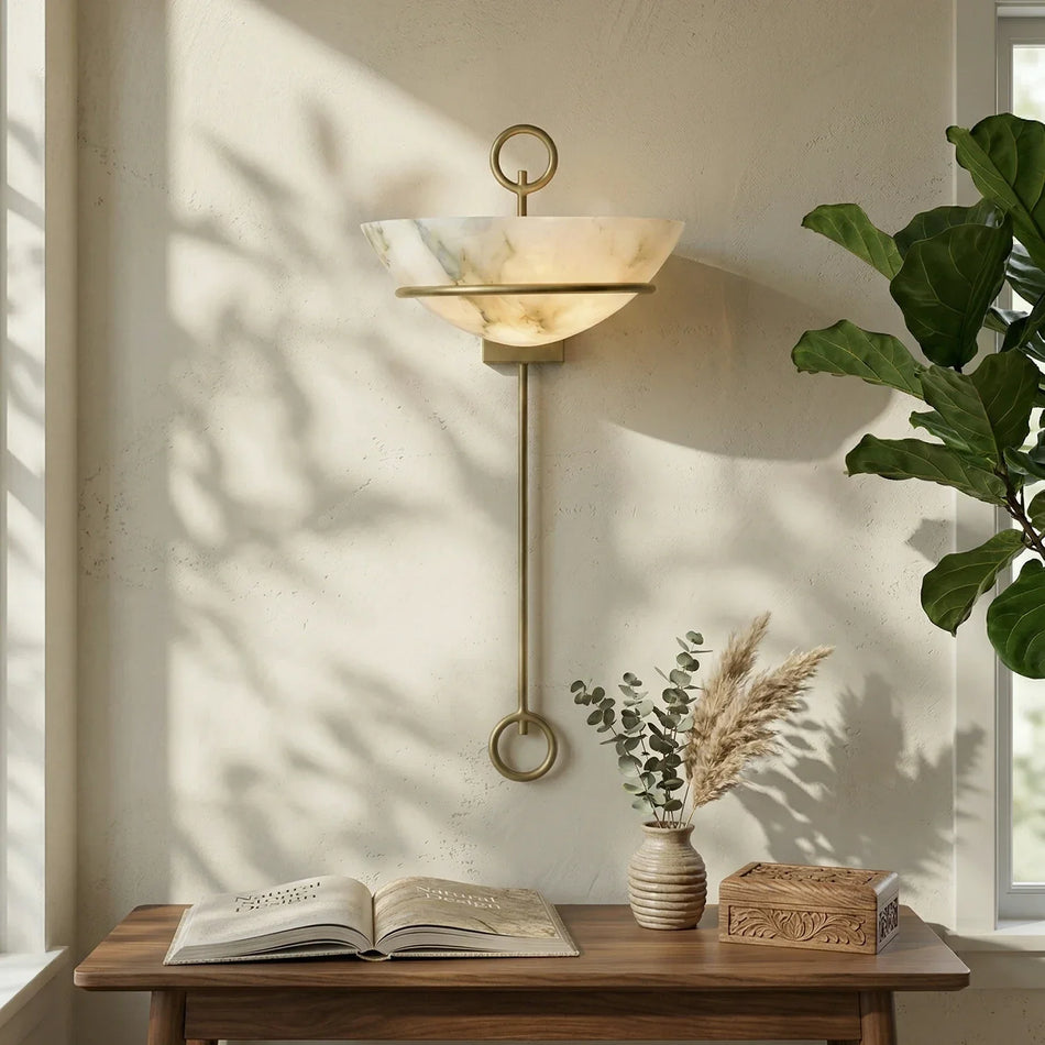 Semicircular Tether Bowl Wall Light in alabaster for Hallway by AUVIELIGHT