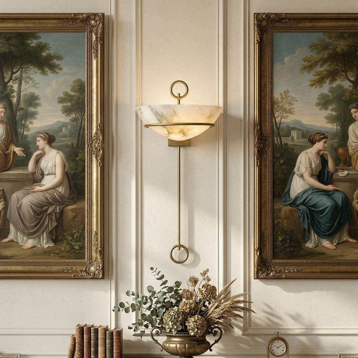 Semicircular Tether Bowl Wall Light in alabaster for Hallway by AUVIELIGHT