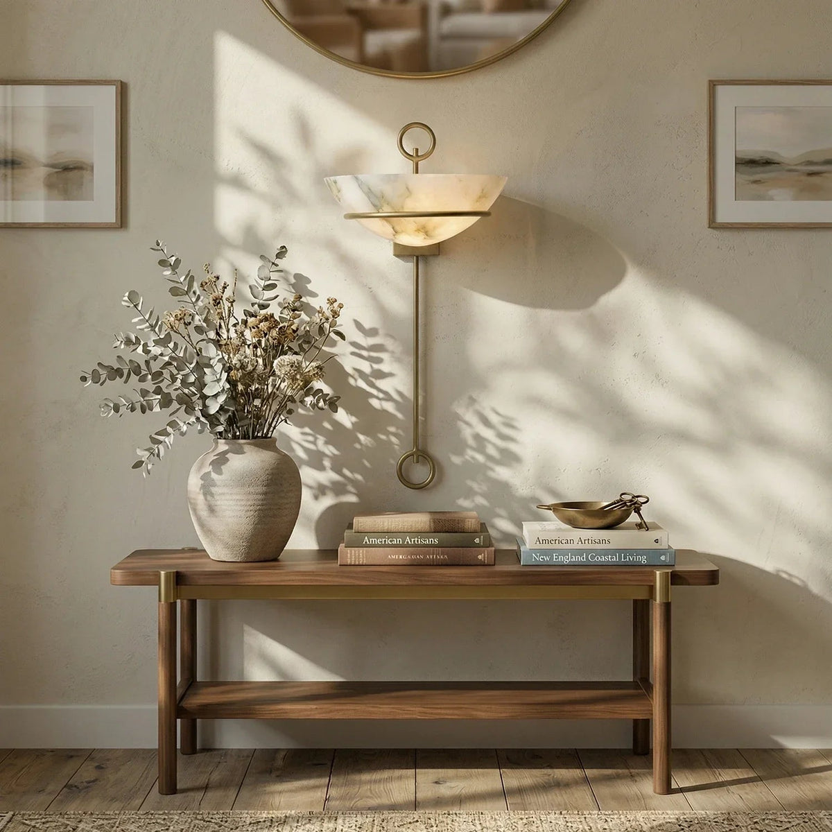 Semicircular Tether Bowl Wall Light in alabaster for Hallway by AUVIELIGHT