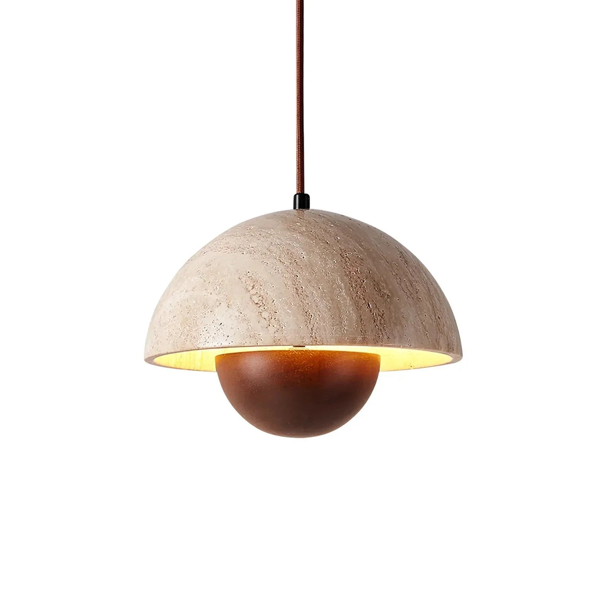 Semicircular Bud Pendant Light in travertine for Kitchen Island by AUVIELIGHT, Dia 23cm x H 17cm / ∅ 9.2″ x H 6.7 / Walnut Color / Warm Light