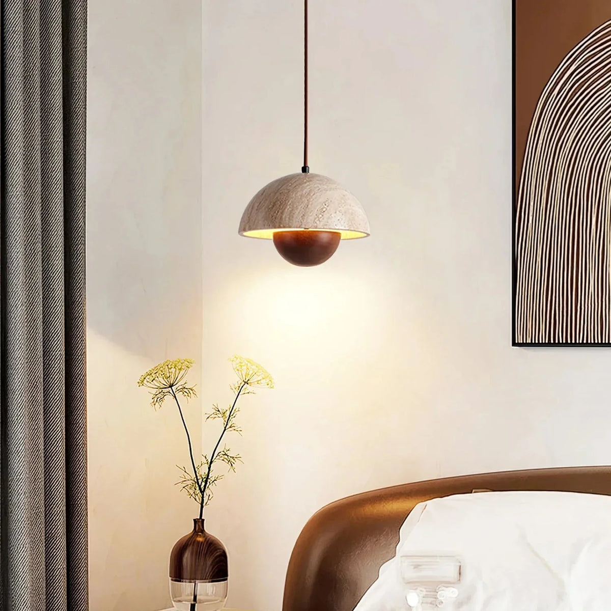 Semicircular Bud Pendant Light in travertine for Kitchen Island by AUVIELIGHT