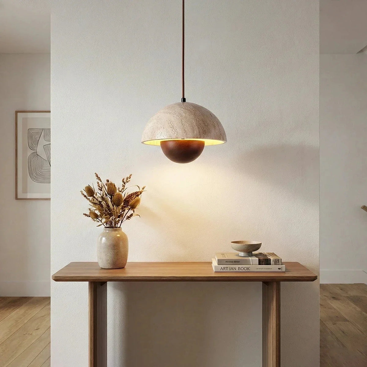 Semicircular Bud Pendant Light in travertine for Kitchen Island by AUVIELIGHT