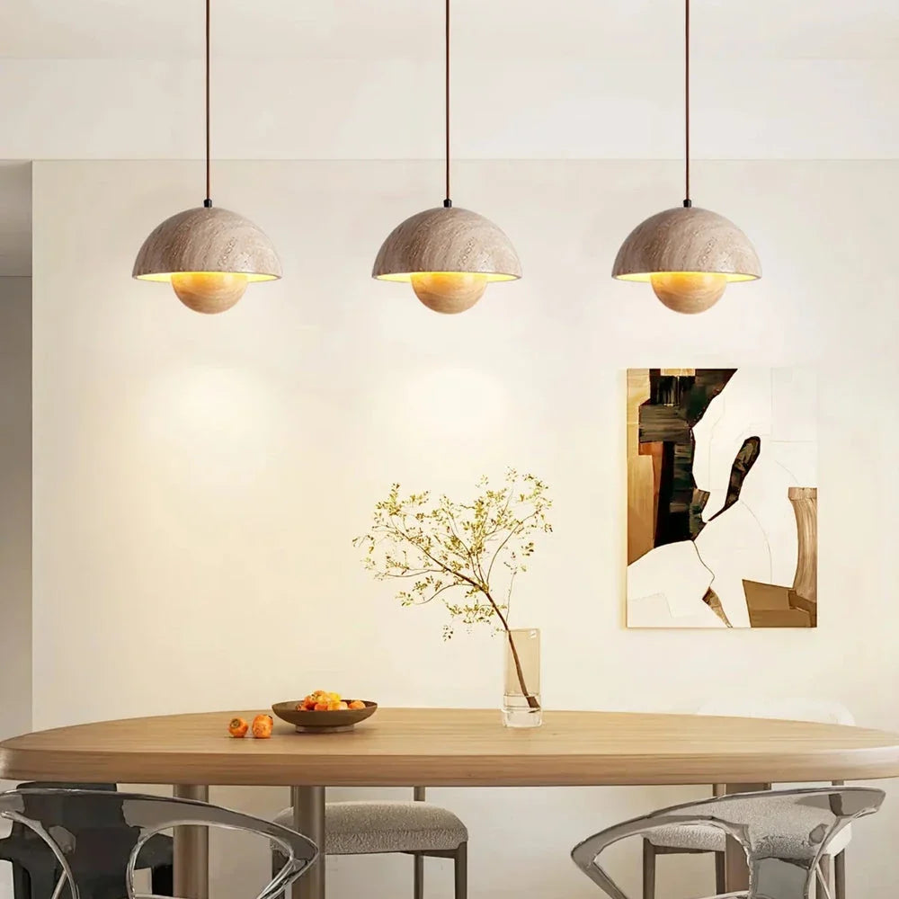 Semicircular Bud Pendant Light in travertine for Kitchen Island by AUVIELIGHT