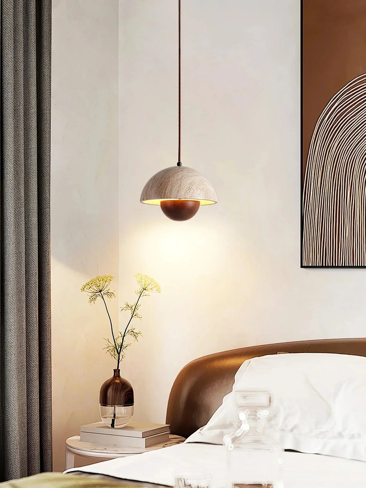 Semicircular Bud Pendant Light in travertine for Kitchen Island by AUVIELIGHT