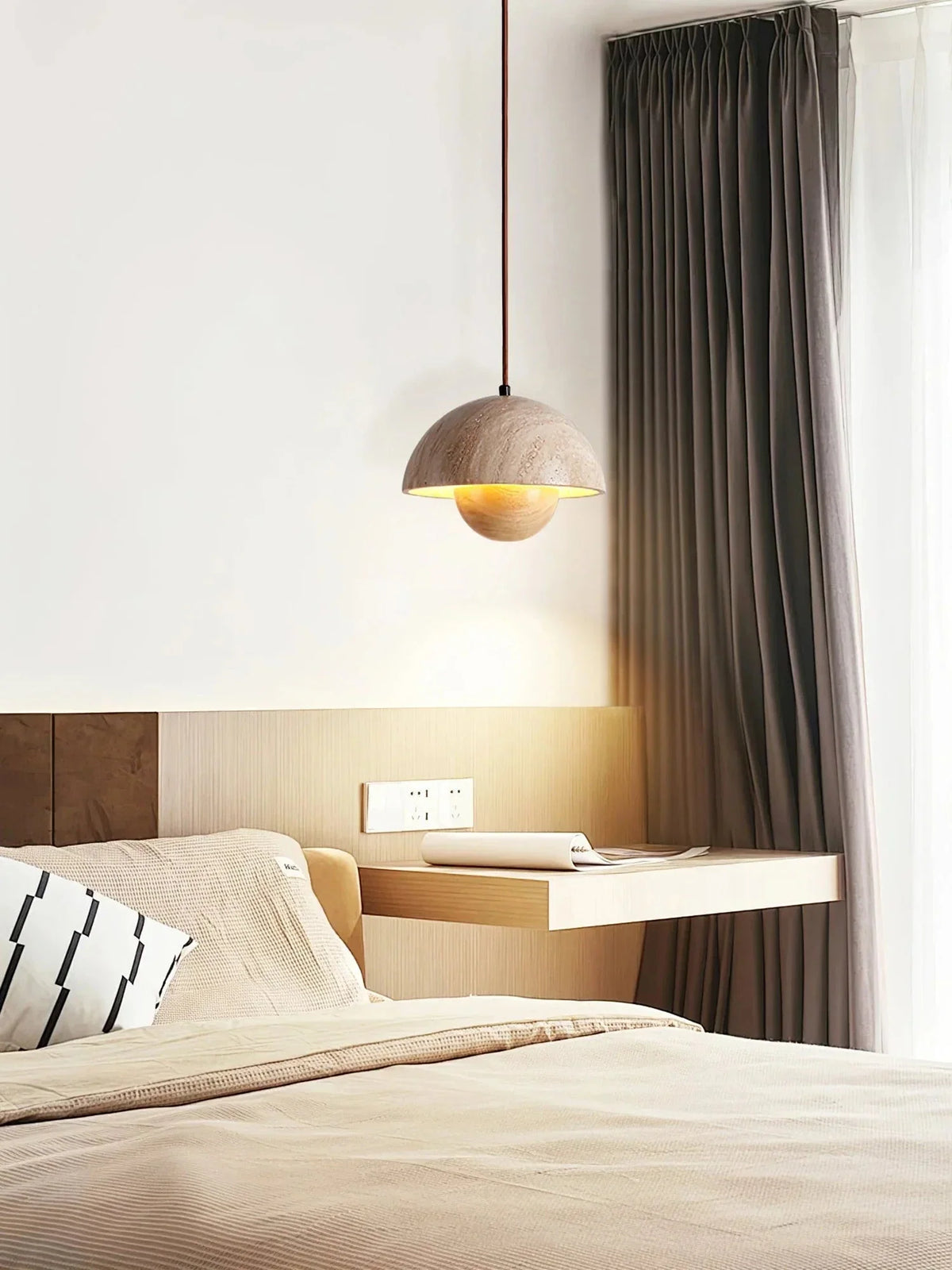 Semicircular Bud Pendant Light in travertine for Kitchen Island by AUVIELIGHT