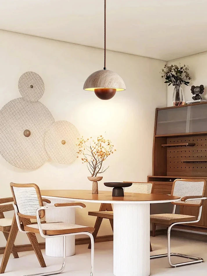 Semicircular Bud Pendant Light in travertine for Kitchen Island by AUVIELIGHT