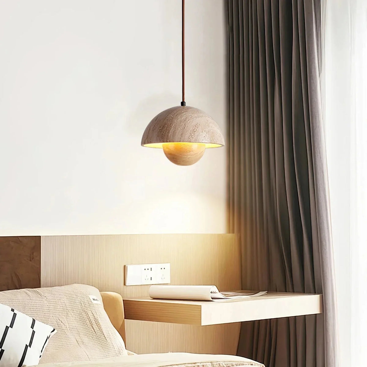 Semicircular Bud Pendant Light in travertine for Kitchen Island by AUVIELIGHT
