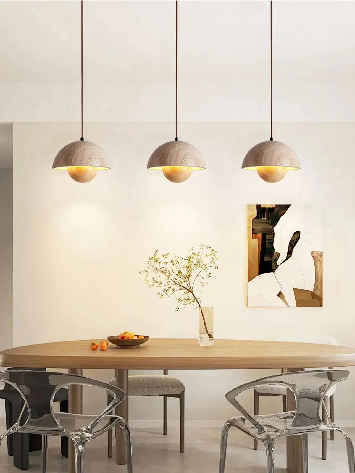 Semicircular Bud Pendant Light in travertine for Kitchen Island by AUVIELIGHT