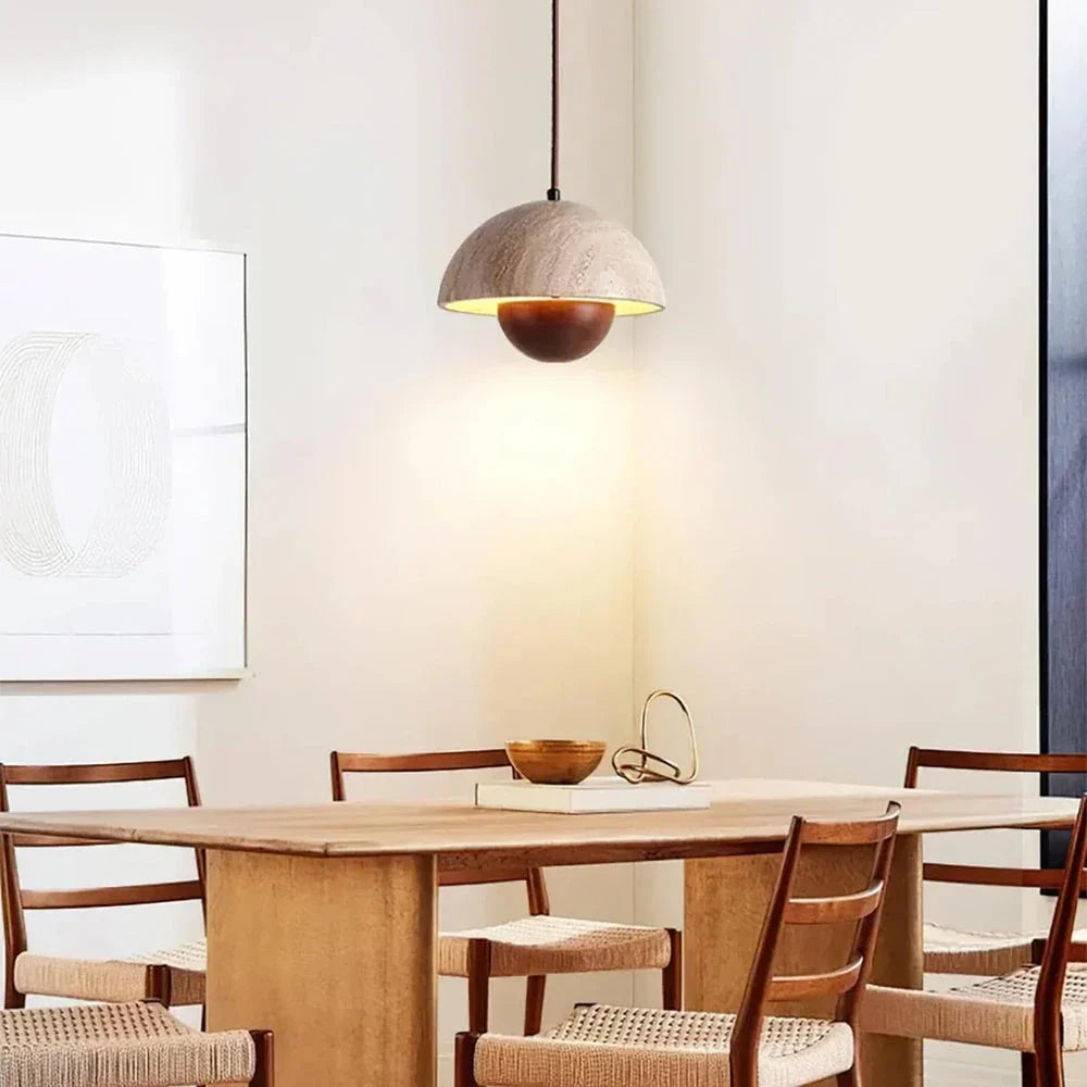 Semicircular Bud Pendant Light in travertine for Kitchen Island by AUVIELIGHT