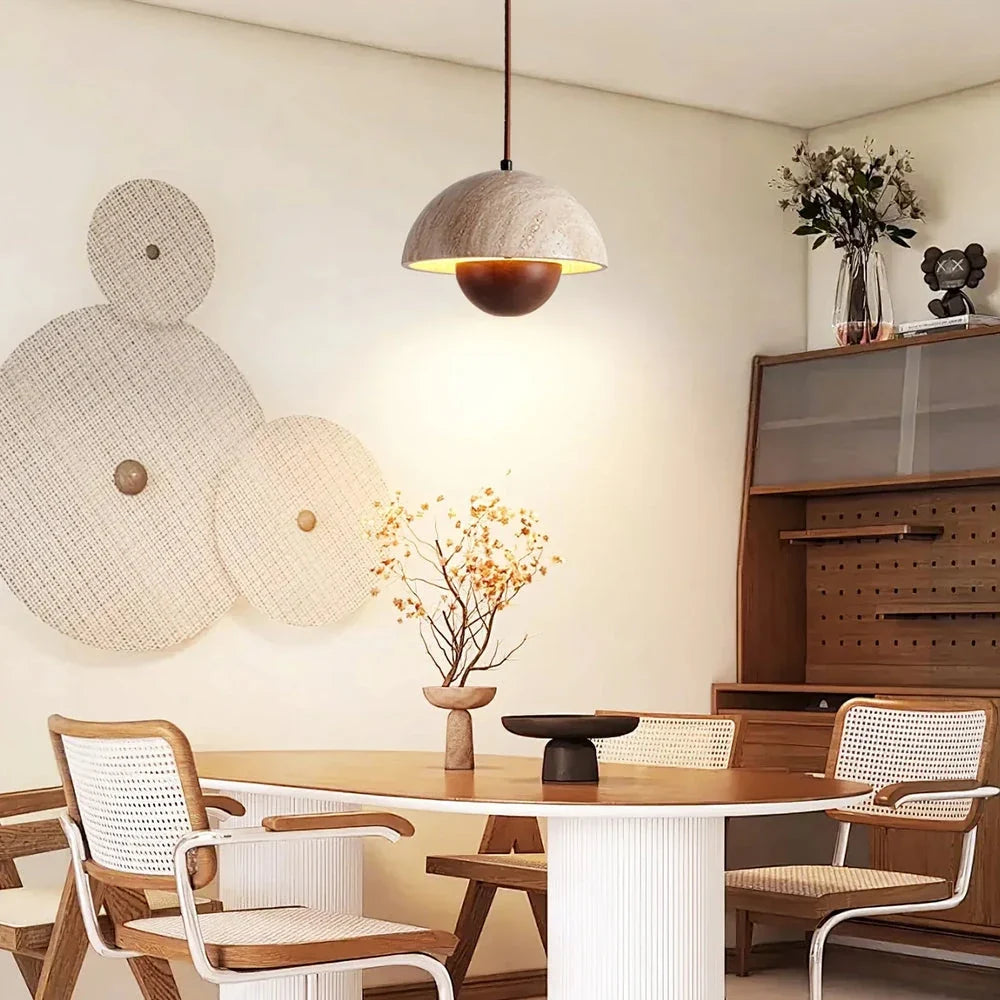 Semicircular Bud Pendant Light in travertine for Kitchen Island by AUVIELIGHT