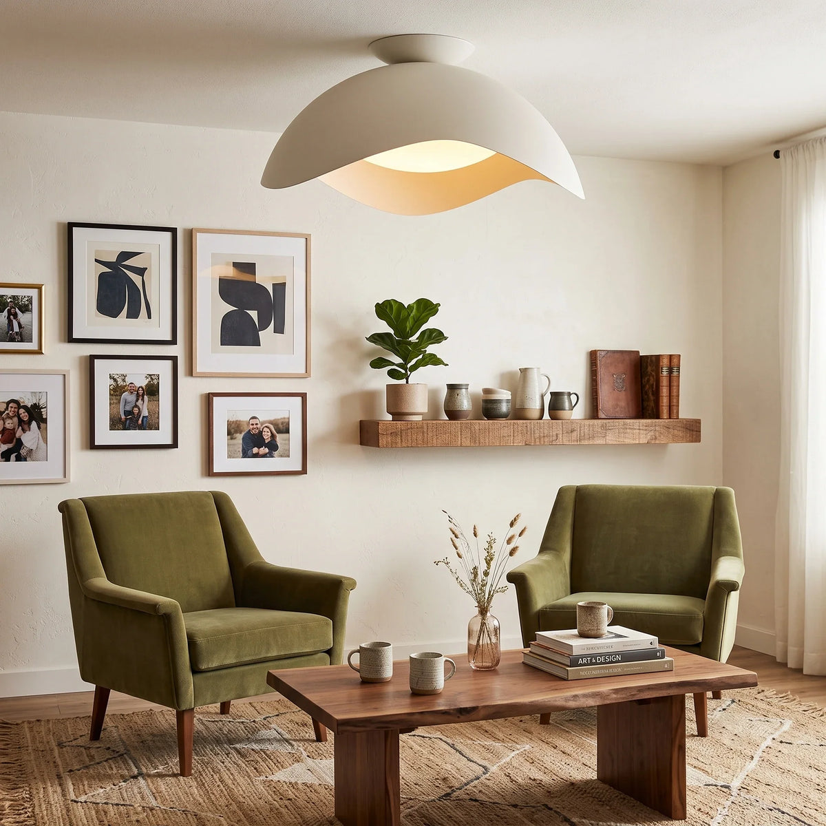 Serene Wave Flush Mount in metal for Low Ceilings by AUVIELIGHT