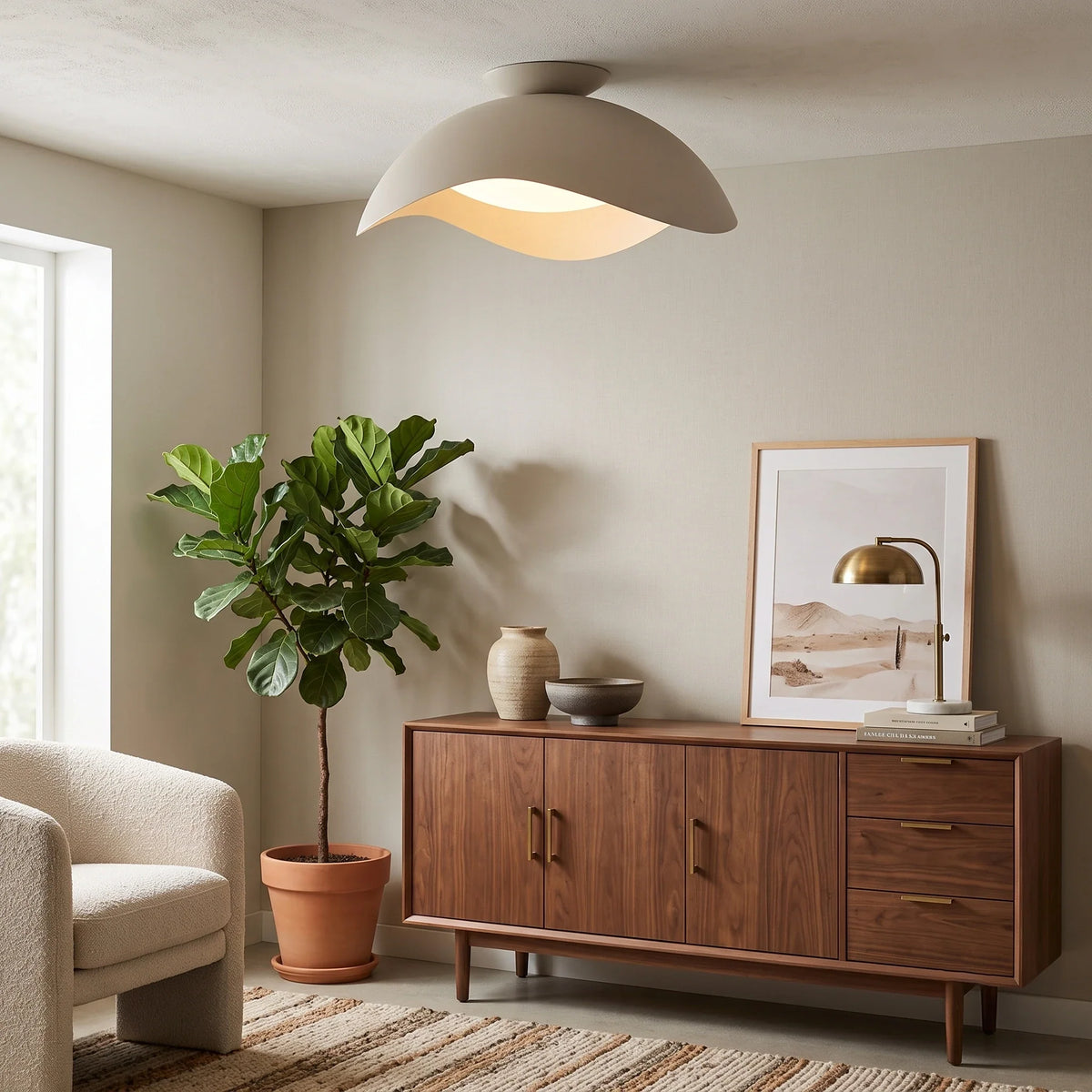 Serene Wave Flush Mount in metal for Low Ceilings by AUVIELIGHT
