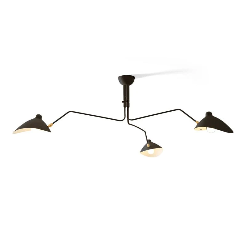 Serge Mouille Ceiling Light for Living Room by AUVIELIGHT, 3-Arm Model: L 59.1" x H 12.6" (L 150cm x H 32cm) / Black