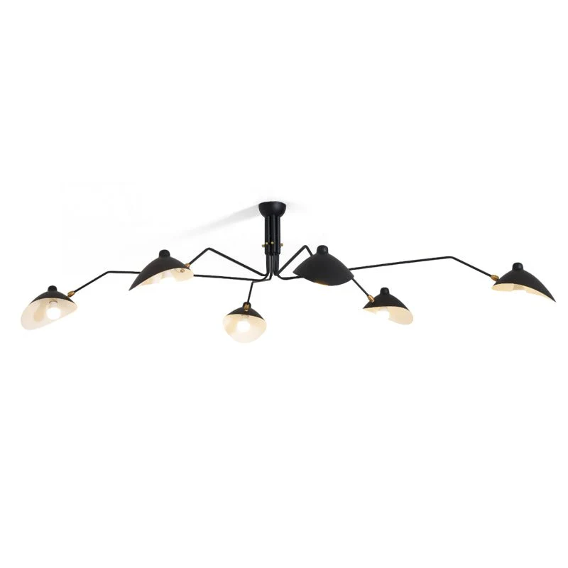 Serge Mouille Ceiling Light for Living Room by AUVIELIGHT, 6-Arm Model: L 86.6" x H 12.6"  (L 220cm x H 32cm) / Black